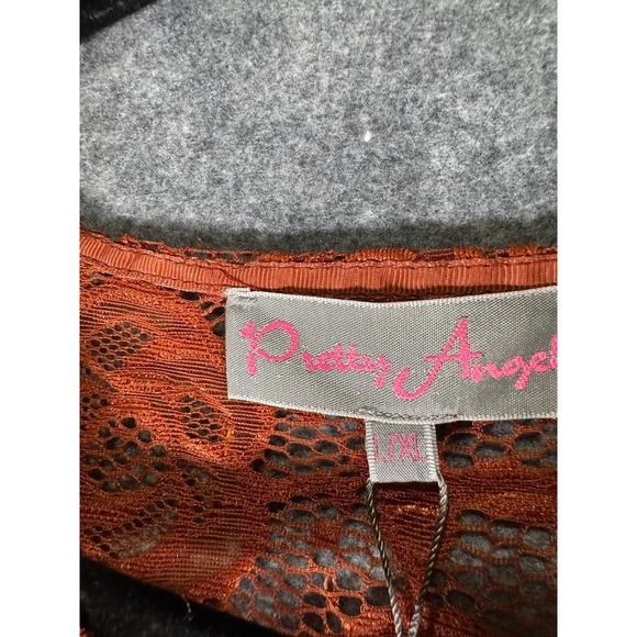 Pretty Angel Rust Orange Floral Rose Lace Long Sleeve Crop Top L/XL NEW - Picture 3 of 9